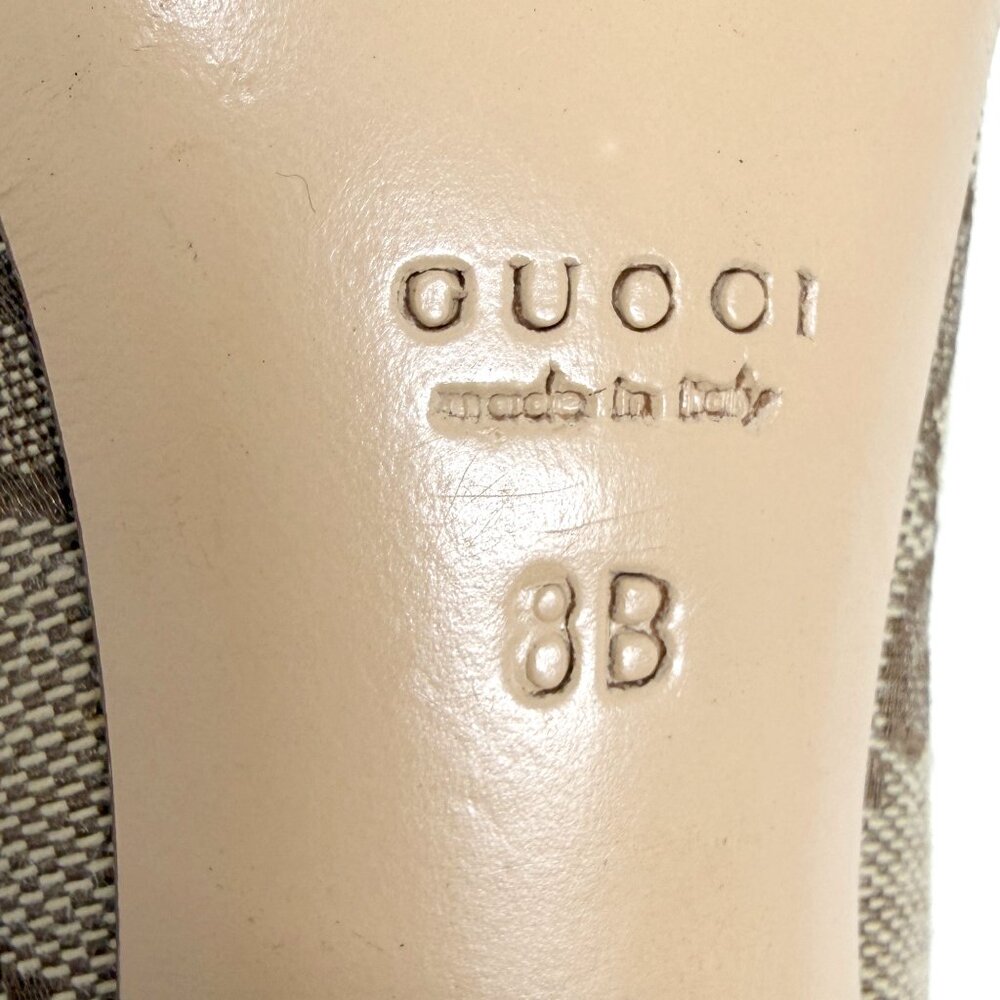 Gucci Monogram Brown Canvas Pumps Bamboo Bit Heels Size 8 Classic Designer - Picture 8 of 10